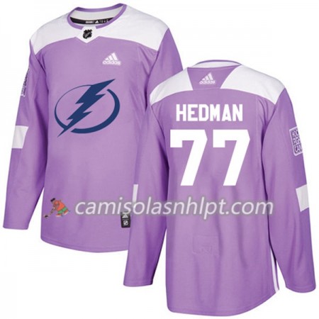 Camisola Tampa Bay Lightning Victor Hedman 77 Adidas 2017-2018 Roxo Fights Cancer Practice Authentic - Homem